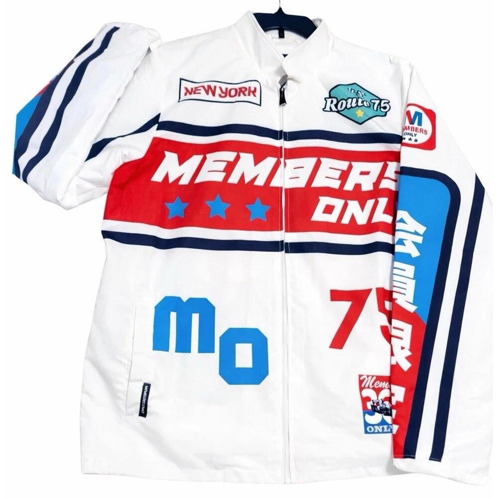 Members Only Racing Jacket White Red Graphic Logo Streetwear Full Zip Men’s - Picture 3 of 8